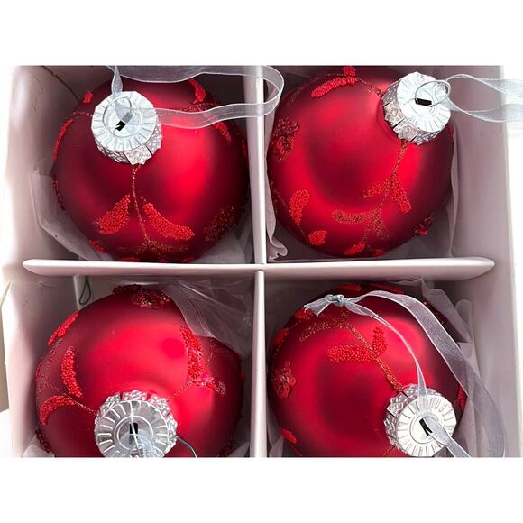 6 Dagmara Poland Red Glitter Design Glass Ornaments With Box - Picture 1 of 9